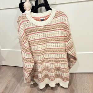 American Eagle Outfitters Cream and Pink Patterned Sweater